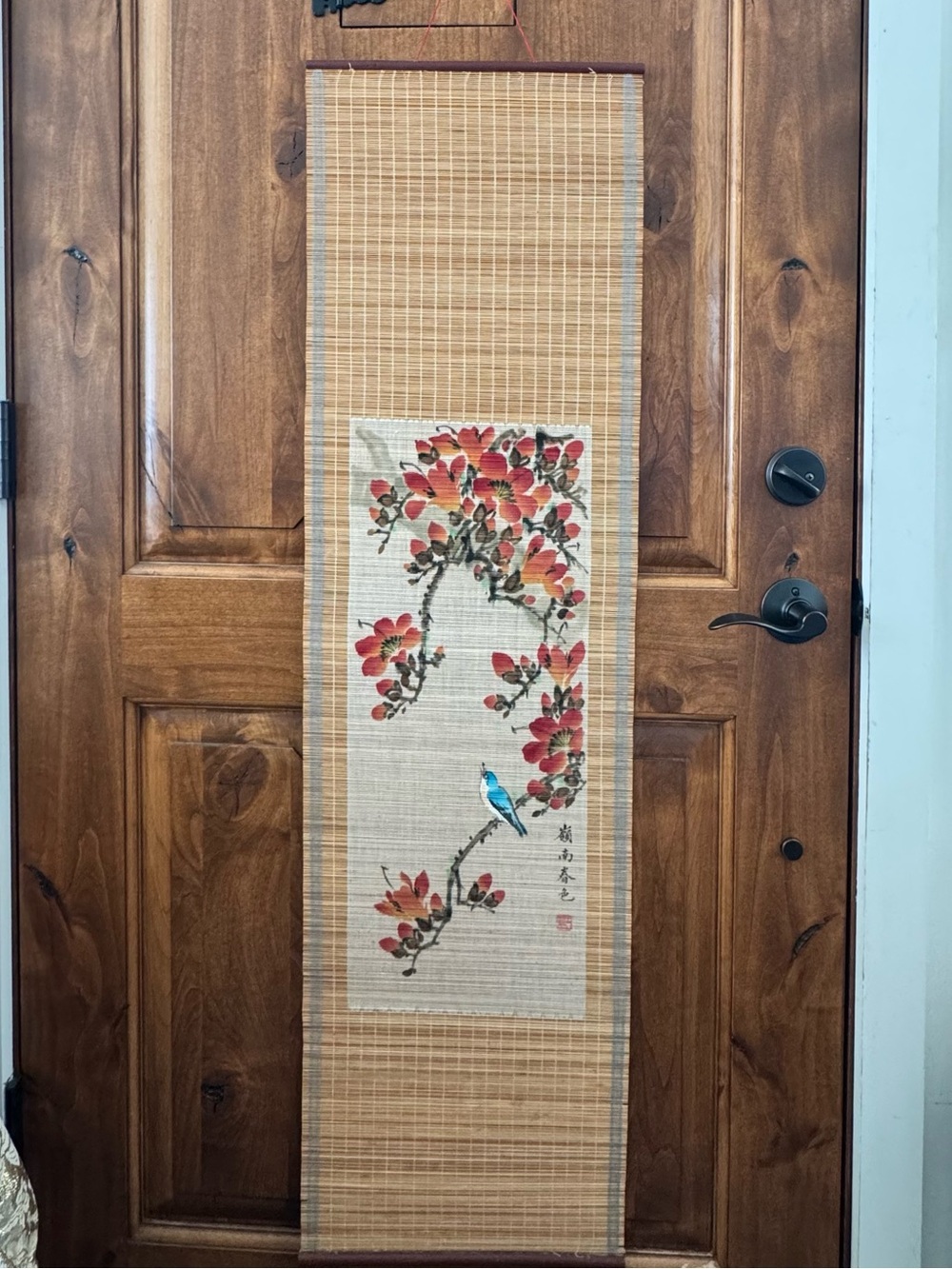 Big vintage bamboo hand painted wall hanging